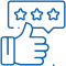 Thumbs up hand with three-star rating badge representing positive dental review feedback.