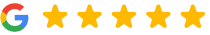 Google logo with five gold stars indicating a five-star rating review for Arbor View Dental Group.